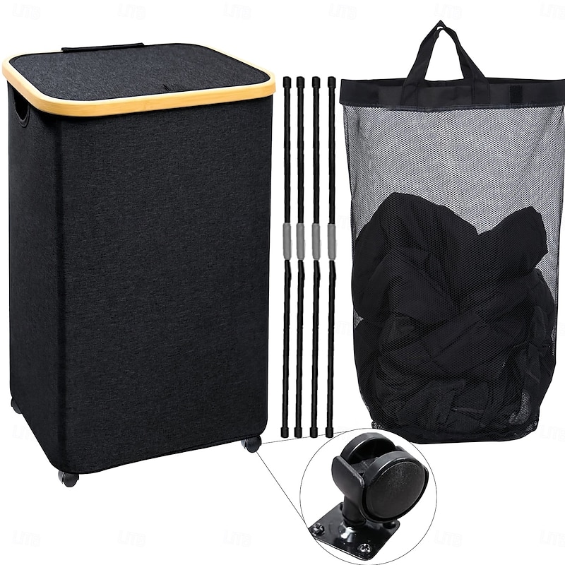 75L Slim Laundry Hamper with Wheels,Clothes Hamper for Laundry,Laundry Basket with Lid & Inner Bag,for Laundry Room, Bedroom, Dormitory Organization