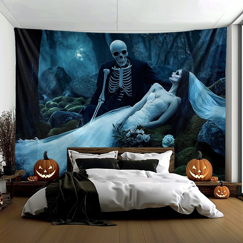Hanging Tapestry Skeleton Bride Wall Art Large Tapestry Mural Decor Photograph Backdrop Blanket Curtain Home Bedroom Living Room Decoration2