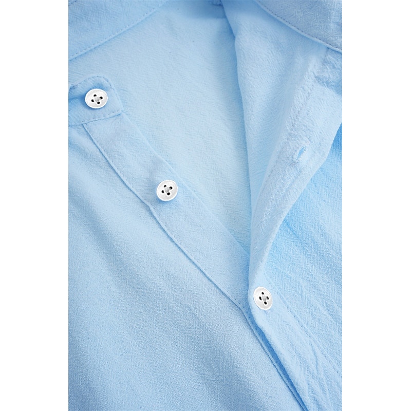 Men's Linen Shirt Summer Shirt Casual Shirt Plain Vacation Casual White Pink Sky Blue Brown Long Sleeve Tab Collar Spring & Summer Clothing Apparel3
