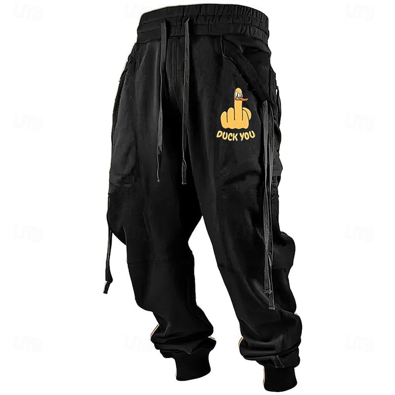 Men's Duck Sweatpants Joggers Drawstring Elastic Waist Casual Funny Party Evening Wear Pocket Spring Fall Winter 3D Print Black Orange Green2