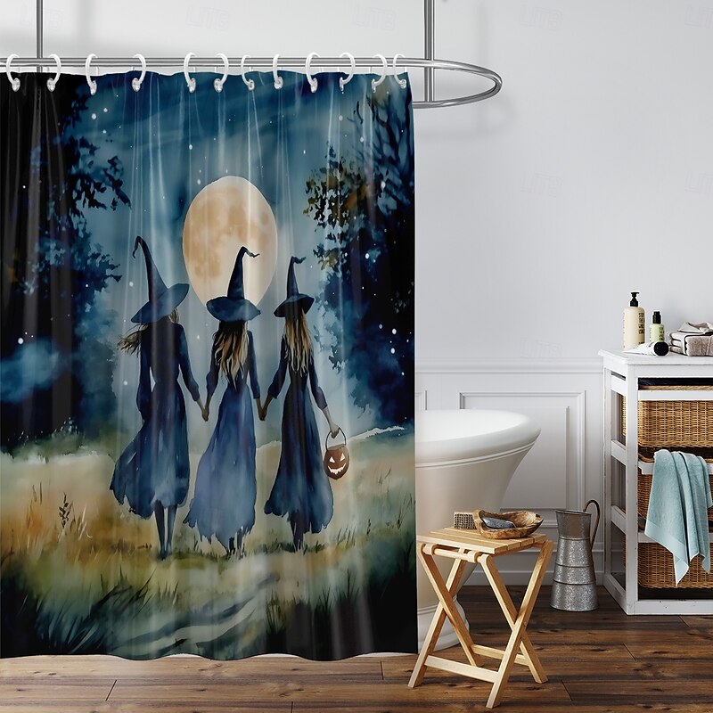 Oil painting Halloween witch shower curtain modern machine washable waterproof polyester fabric for bathroom decoration bathtub with 12 hooks3
