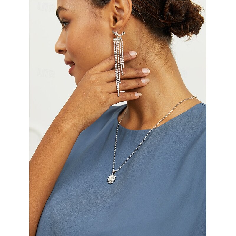 Elegant Long Dangle Earrings with Zircon Crystals - Lightweight Alloy Statement Jewelry for Women, Perfect for Evening Events and Parties4