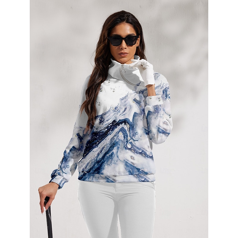 Women's Golf Pullover Sweatshirt Blue Long Sleeve Top Fall Winter Ladies Golf Attire Clothes Outfits Wear Apparel