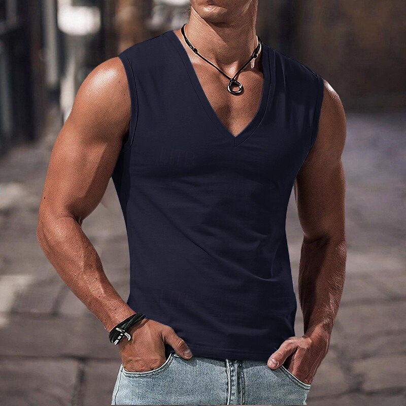 Men's Tank Top Vest Undershirt Sleeveless Shirt Sleeveless V Neck Summer Plain Fashion Classic Comfortable Street Casual Sports Black White Royal Blue Top Tee for Men4