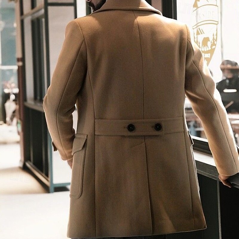 Men's Peacoat Trench Coat Daily Vacation Fall & Winter Polyester Thermal Warm Outerwear Clothing Apparel Fashion Classic Plain Pocket Lapel Double Breasted3