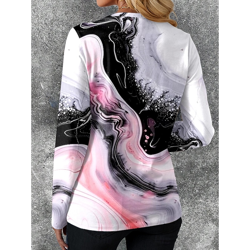 Women's T shirt Crew Neck Long Sleeve Tunic Casual Print Regular Tops Daily Pink Blue Orange Spring Fall2