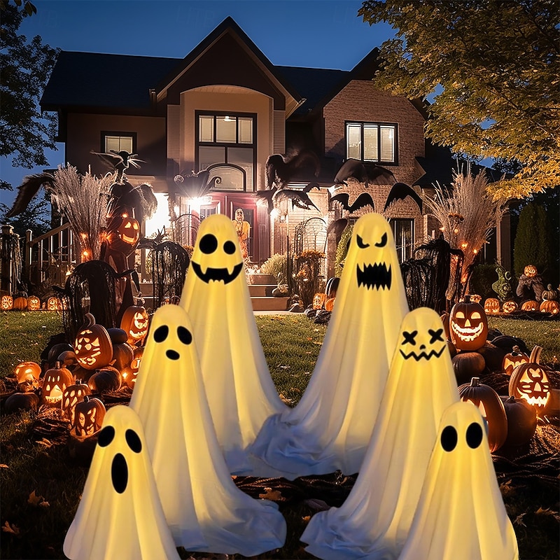 Halloween Decorations Lighted Ghosts Outdoor Decoration Lights Yard Halloween Standing Ghost Lights Battery Operated Porch for Patio Spooky Atmosphere Decorations 1pc