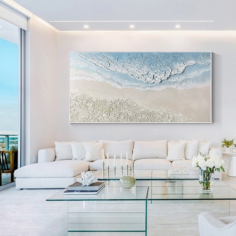 Oil painting handmade 3D Ocean Wave Oil Painting handmade pattle knife 3d Beach Painting Handpainted Landscape wave Painting Seascape wave oil painting for living room bedroom Home Decortion best Gift2