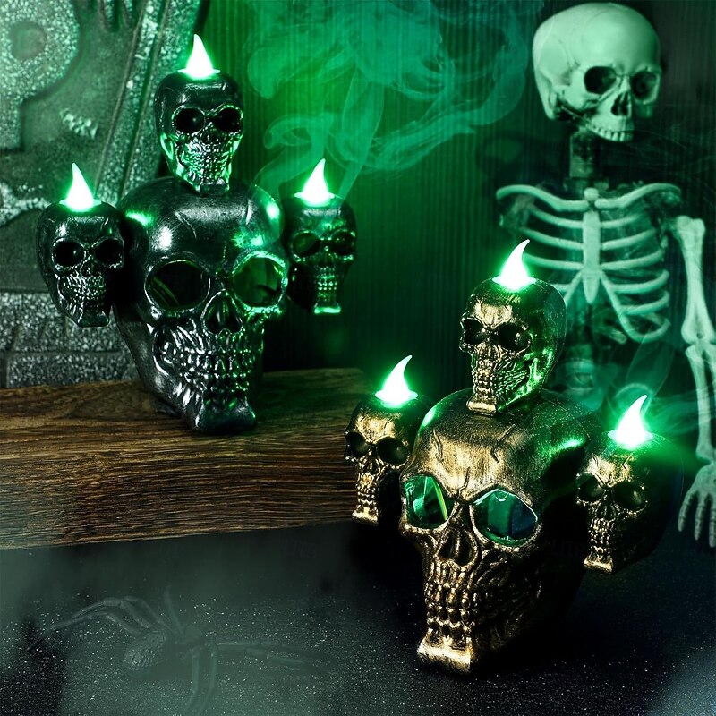 Halloween Decorations Skull Lamp Horror Candle Lamp Smoke Sandalwood LED Secret Room Haunted House Script Props Bar Home Ghost Festival Desktop Decoration