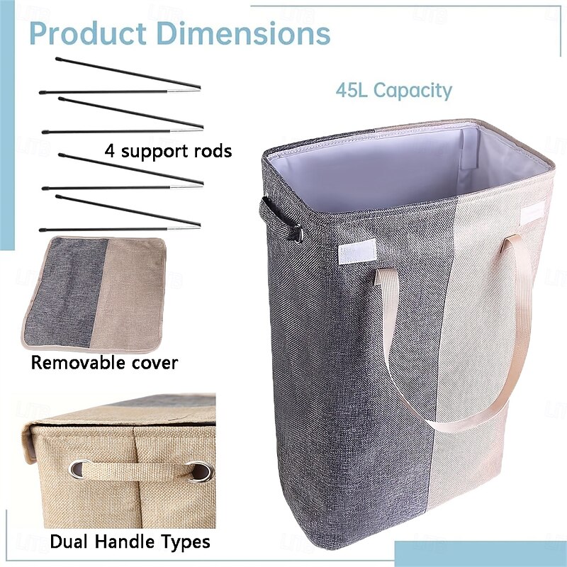 45L Foldable Laundry Hamper with Handle - 23-Inch Narrow Slit Collapsible Basket - Dirty Clothes Storage for Bathroom, Bedroom, Living Room - Space-Saving Corner Storage Basket for Clothes Organization and Room Decor4