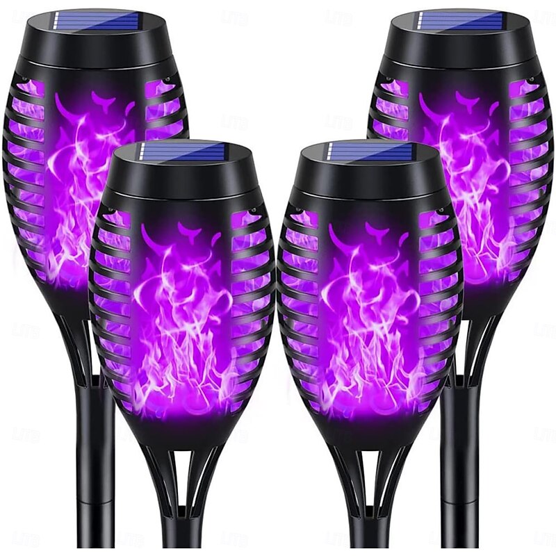 4pcs Solar Flame Lights Waterproof Multicolor Lawn Light Outdoor Garden Patio Trail Walkway Halloween Christmas Party Holiday Landscape Decoration3