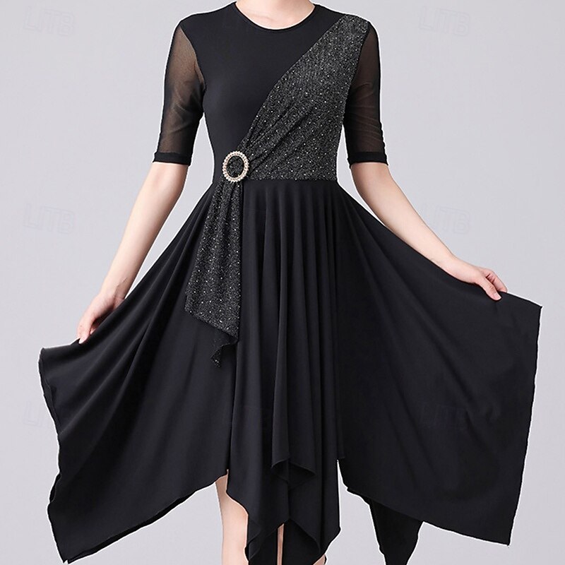 Latin Dance Dress Splicing Women's Performance Daily Wear Half Sleeve Elastane4