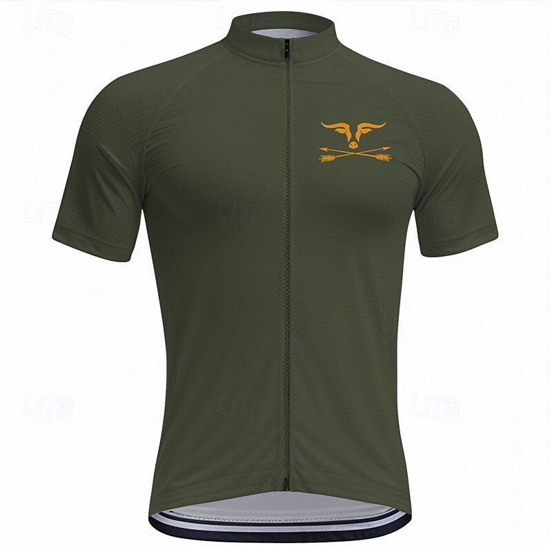 Men's Cycling Jersey Graphic Short Sleeve Bike Tee Tshirt Top with 3 Rear Pockets Mountain Bike MTB Road Bike Cycling Quick Dry Front Zipper Wicking Sports Blue Green Khaki Clothing Apparel