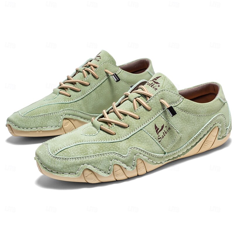 Men's Green Casual Faux Leather Sneakers with Unique Stitching and Lace-Up Design, Comfortable and Stylish for Everyday Wear3