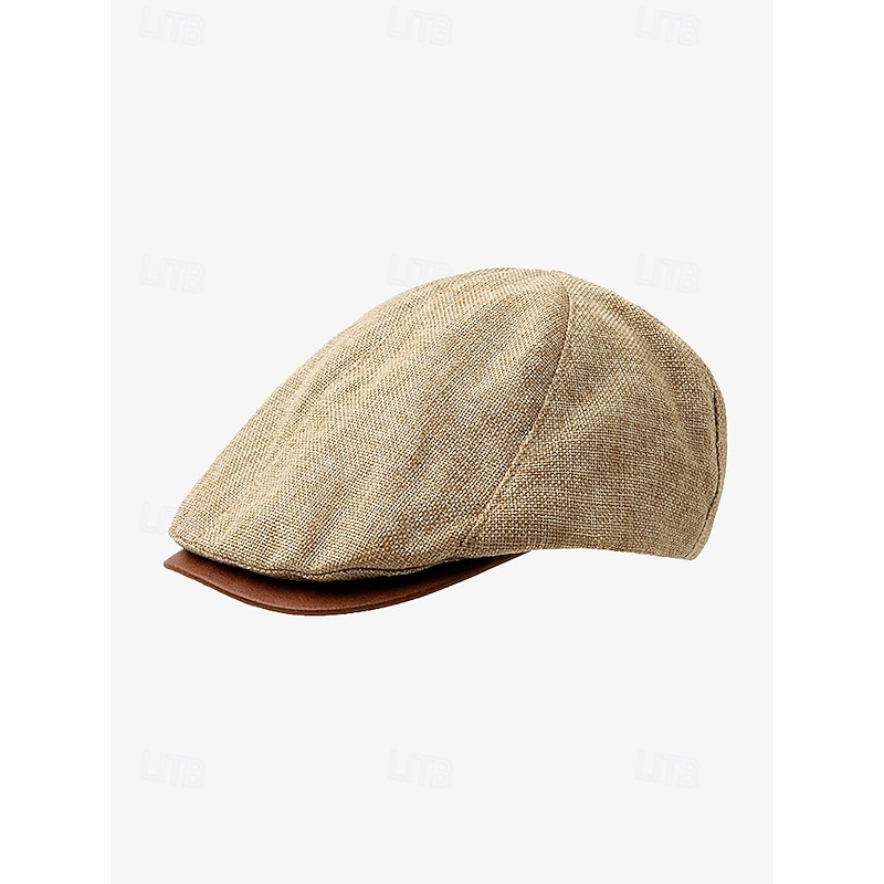 Men's Beret Hat Classic Tweed Flat Cap - Vintage Style Men's Hat with Leather Visor, Perfect for Casual Wear and Outdoor Activities