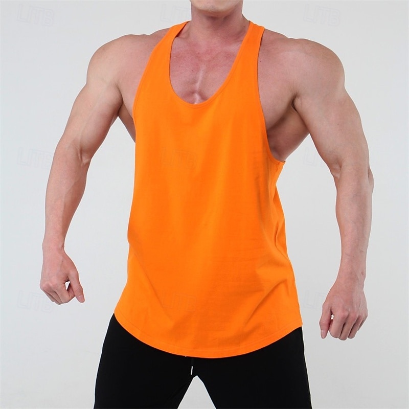 Men's Workout Tank Top Running Tank Top Gym Tank Top Sleeveless Vest / Gilet Casual Athleisure Solid Colored Cotton Quick Dry Soft Breathable Gym Workout Walking Jogging Sportswear Activewear Black3