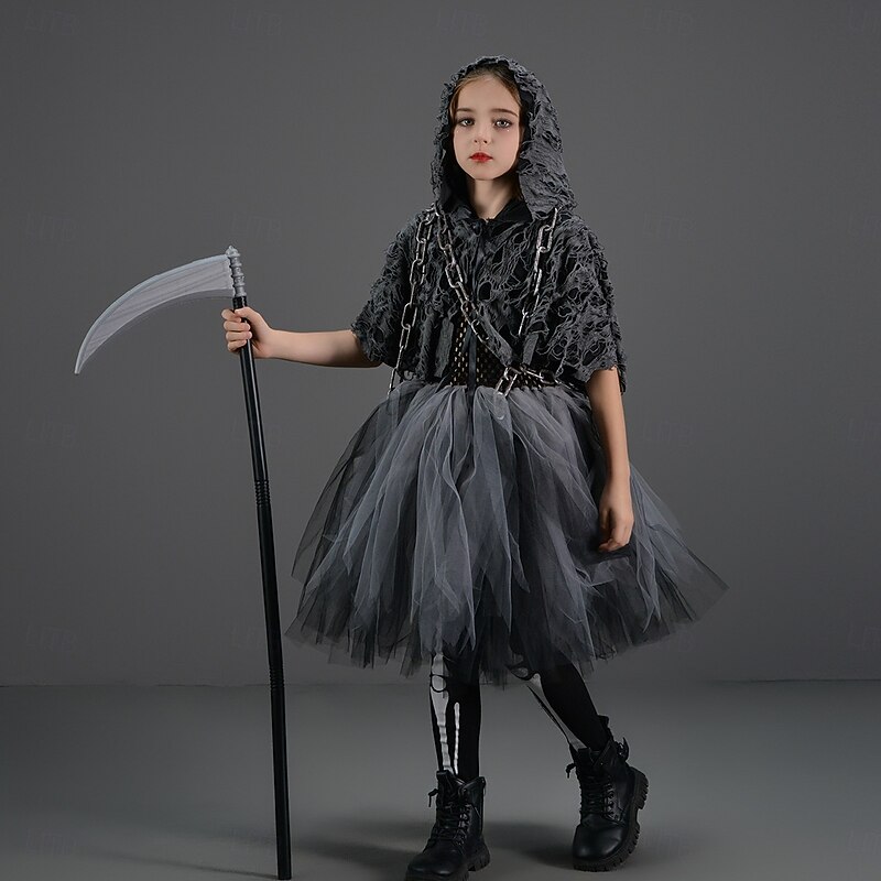Grim Reaper Halloween Costume Tutu Scary Costume Dress Up Kid's Girls' Children's Day Masquerade Party Easy Halloween Costumes Dress Up