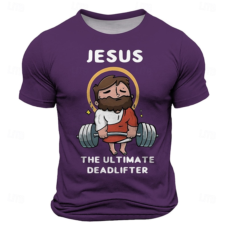 Men's Funny Jesus Christian T Shirt Short Sleeve T shirt 3D Print Crew Neck Shirt Retro Vintage Casual Street Style Sports Outdoor Holiday Going out Lake Blue Black White Spring & Summer Clothing3