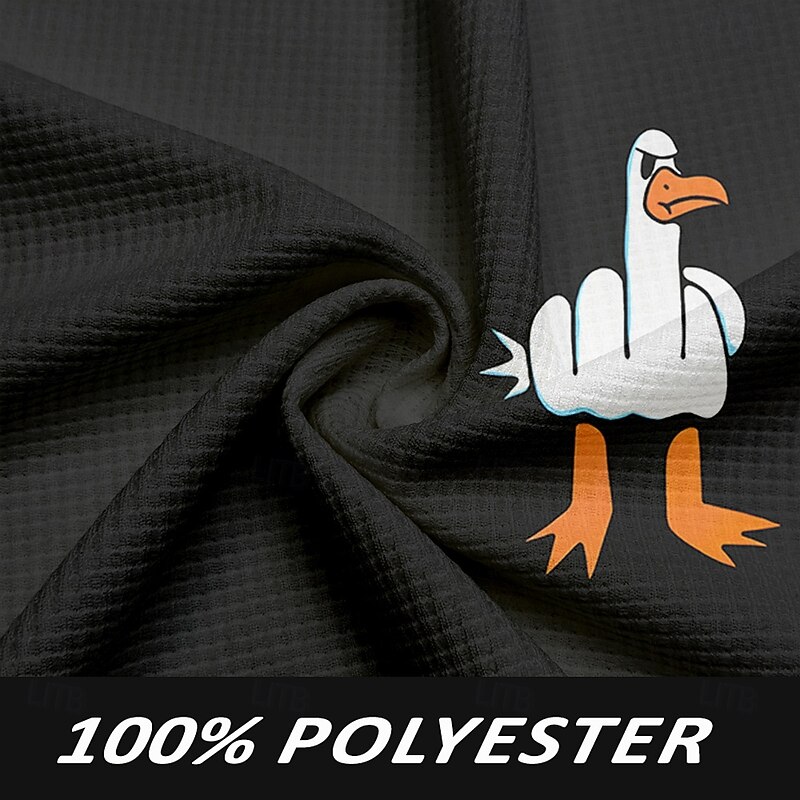 Men's Funny Duck Golf Shirt Long Sleeve Polo Shirts Collared Shirts Casual Funny Streetwear Vacation Wear Party Outfits Buttons 3D Print Spring Fall Winter Black3