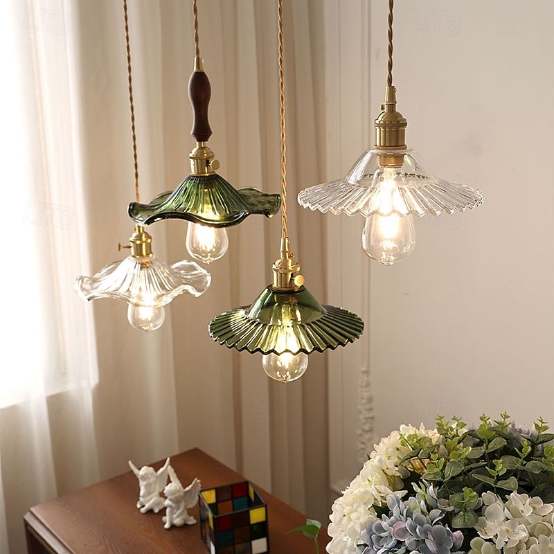 LED Pendant Light 1/2/3-Light  Vintage Glass Hanging Light Height Adjustable Chandeliers Simplicity Atmosphere Suitable for Loft Cafe Bedroom Hallways 85-265V