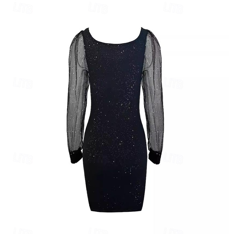 Women's Midi Dress Black Dress Sequin Dress Cocktail Dress Formal Dress Casual Street Date Regular Fit Plain Long Sleeve U Neck Black Spring Fall3