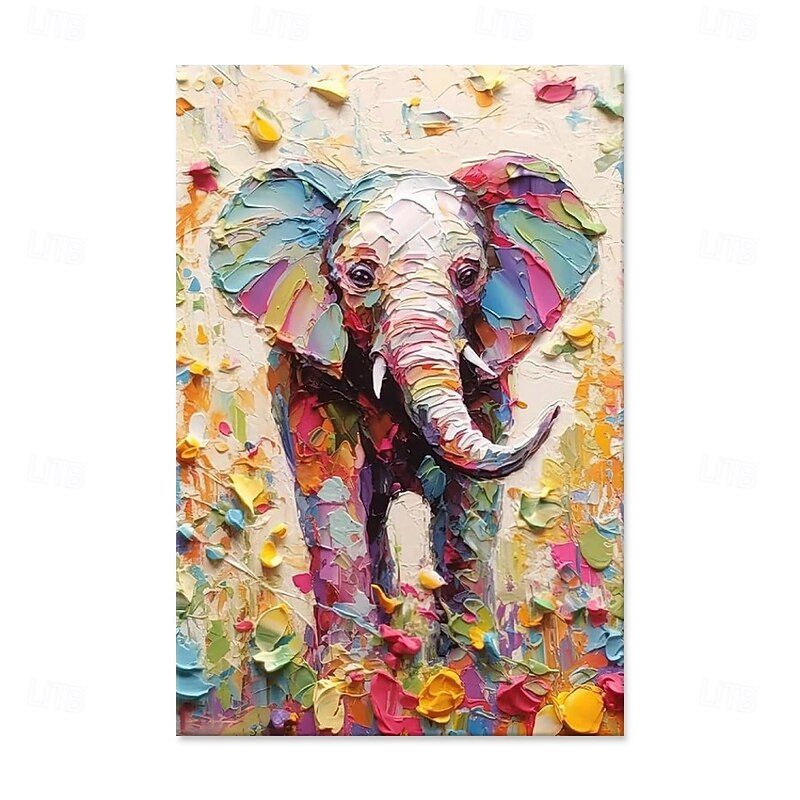 Handmade Oil Paintings Canvas Wall Art Decoration Modern Animal Abstract Coloured Elephant for Home Decor Rolled Frameless Unstretched Painting4