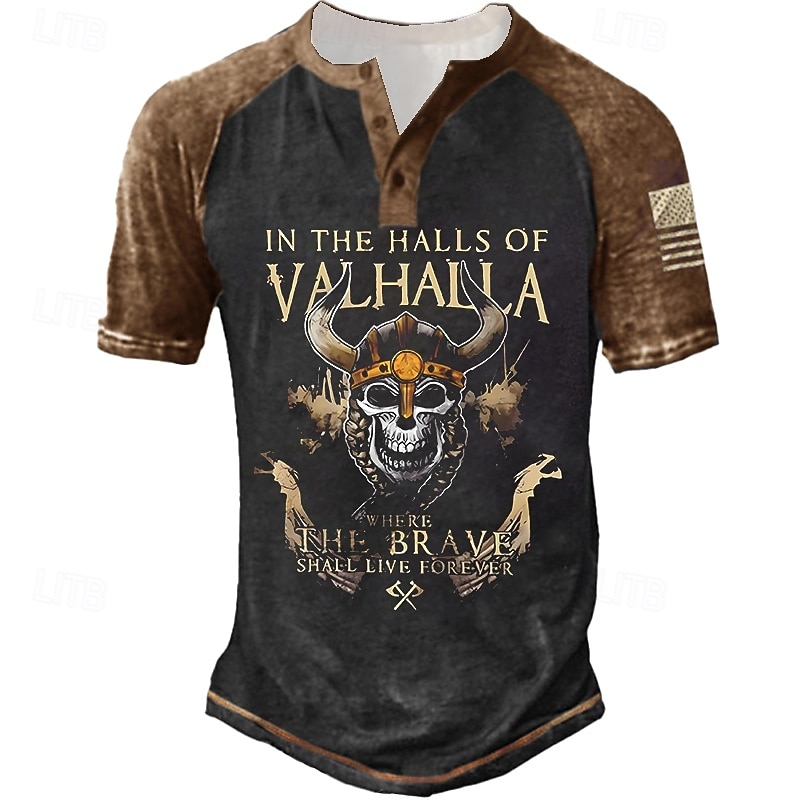 Men's Halloween Graphic Skull Letter T Shirt Henley Shirt Tee Short Sleeve 3D Print Designer Basic Classic Outdoor Daily Sports Summer Black Yellow Red Blue Purple Henley Henley T-Shirt