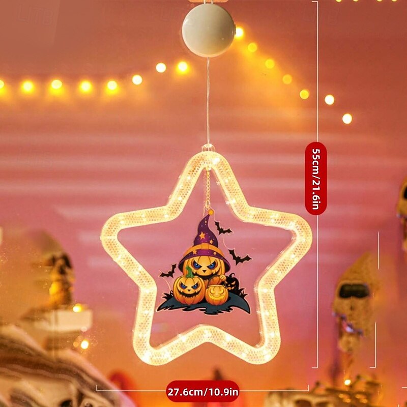 Halloween Suction Cup Star Lights, Atmosphere Decorative LED Pumpkin Castle Cat Bat Ghost Hanging Lights, Indoor String Lights Decorations3