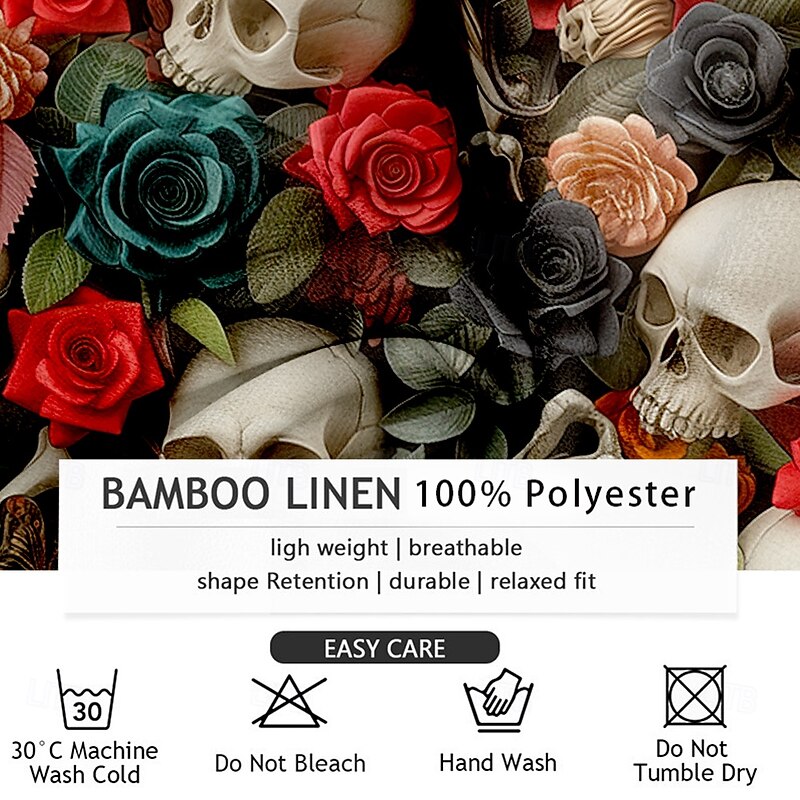 Men's Skull Halloween Costumes Day of the Dead Button Up Shirt Long Sleeve Horror Vacation Party Evening Wear Daily Summer Spring &  Fall Grandad Collar Band Collar 3D Print Red3