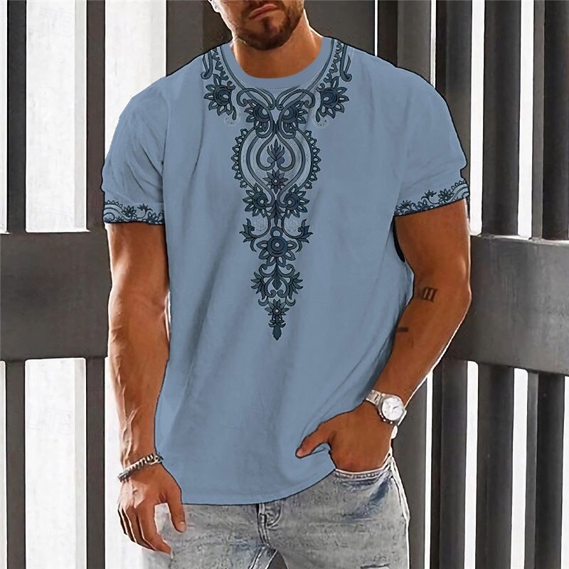 Men's Floral Graphic T Shirt Short Sleeve T shirt 3D Print Crew Neck Shirt Fashion Designer Ethnic Outdoor Daily Sports White Blue Brown Spring & Summer Clothing Apparel S M L XL 2XL 3XL3