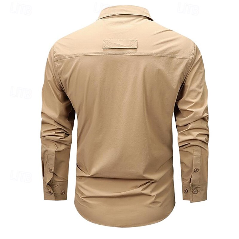 Men's Shirt Workwear Shirts Work Shirt Button Up Shirt Cargo Shirt Black Blue khaki Army Green Beige Long Sleeve Plain Lapel Vacation Holiday Front Pocket Clothing Apparel Fashion Casual Comfortable2