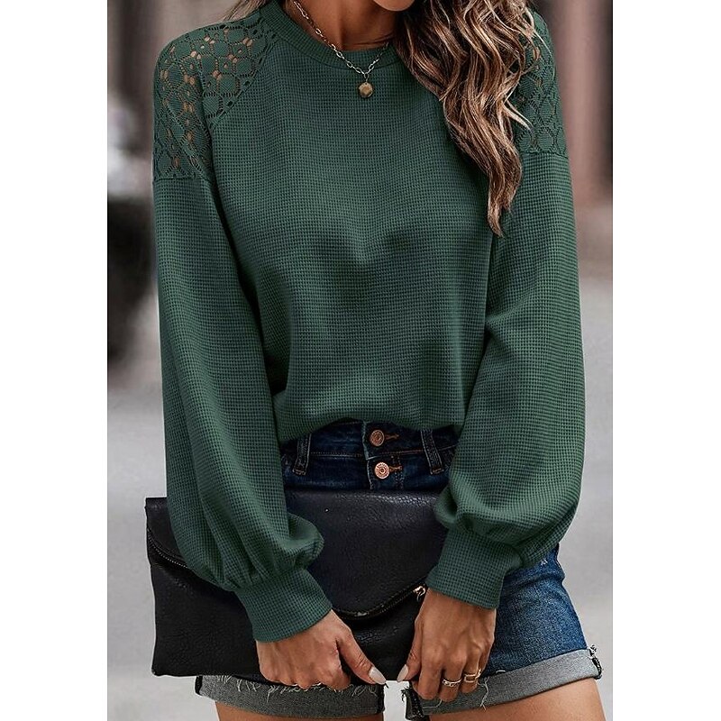 Women's Pullover Elegant Vintage Fashion Plain Work Dailywear Casual Crew Neck Patchwork Loose Fit Long Sleeve Black Brown Green Fall Winter - Main Image