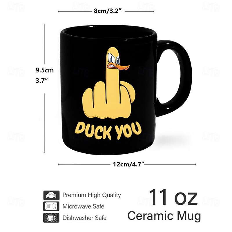 Duck You Funny Mug Ceramic Funny Coffee Gift Mug Cup Black Retro Vintage Casual Street Style Mug 11.2oz/330ml2