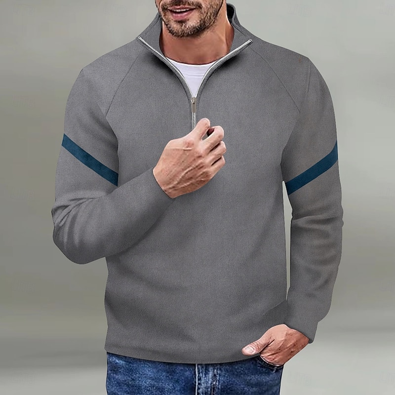 Men's Sweatshirt Quarter Zip Sweatshirt Black Red Navy Blue Blue Orange Half Zip Color Block Sports & Outdoor Daily Holiday Polyester Streetwear Basic Casual Spring &  Fall Clothing Apparel Hoodies