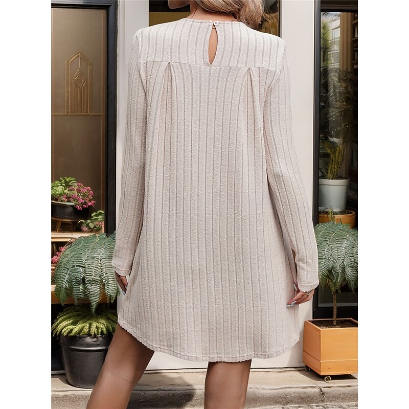 Women's Casual Dress Mini Dress Ribbed Date Streetwear Basic Crew Neck Long Sleeve Khaki Color2