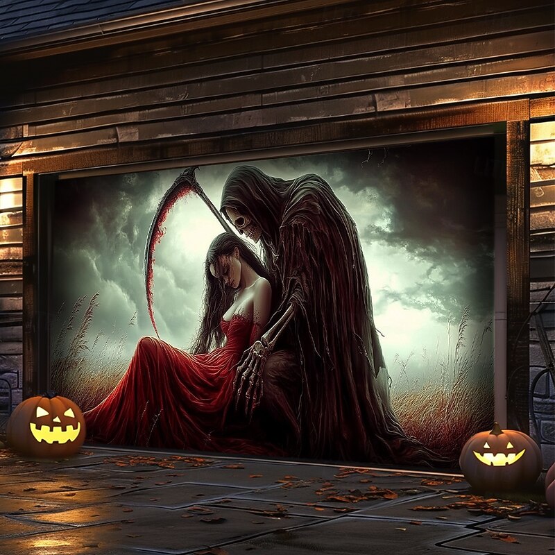 Halloween Door Decorations Outdoor Halloween Garage Door Cover Skeletons Banner Large Tapestry Backdrop Decoration for Holiday Outdoor Garage Door Home Wall Decorations 21