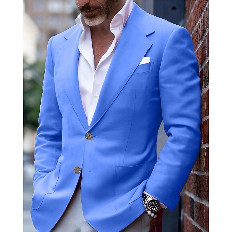 Men's Blazer Business Cocktail Party Wedding Party Fashion Casual Spring &  Fall Polyester Solid Color Pocket Buttons Comfortable Single Breasted Blazer Light Pink Yellow Pink Royal Blue4