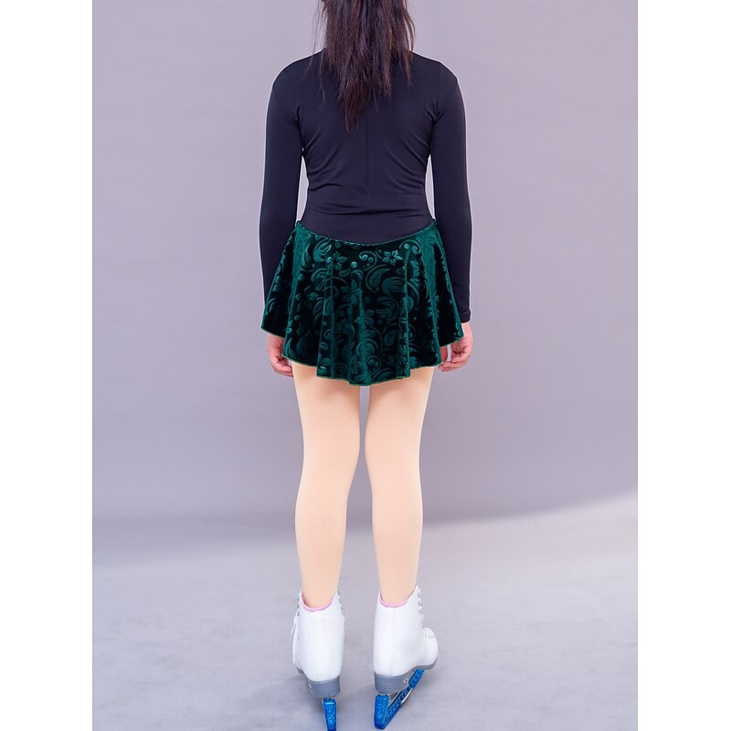 Figure Skating Dress Women's Girls' Ice Skating Dress Green Thumbhole Mesh Spandex Stretchy Training Practice Professional Skating Wear Thermal Warm Classic Crystal / Rhinestone Long Sleeve Ice3