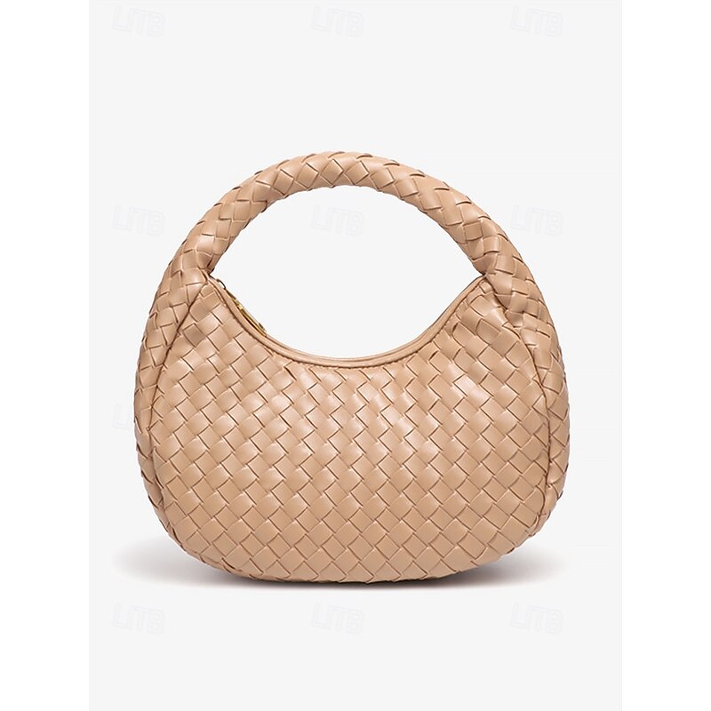Elegant Women's Ivory Woven Leather Hobo Bag – Chic Round Handle Purse Perfect for Day to Night Outfits