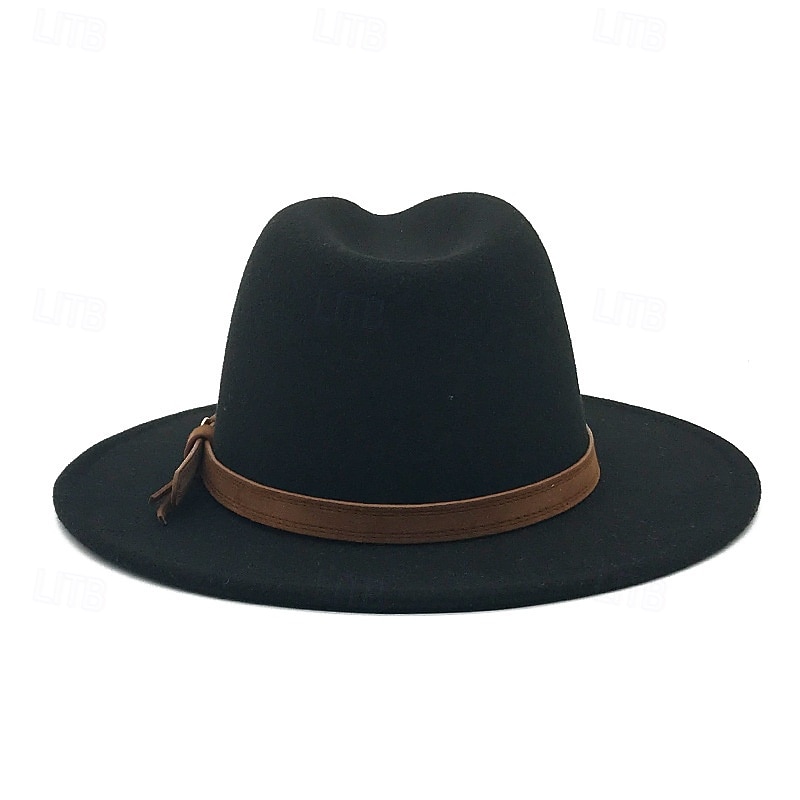 Flat Brim Wool Leather Ribbon Solid Fedoras Women Men Jazz Hat Spring Autumn Church Viking British Felt Hat Outdoor Casual Hat2