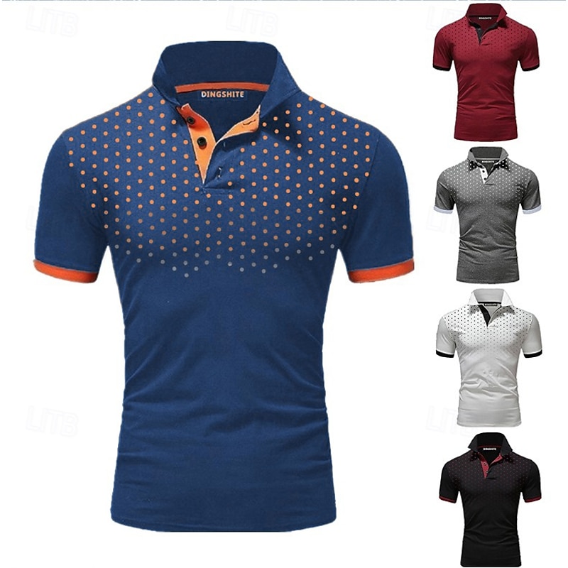 Men's Polo Shirt Golf Shirt Casual Daily Polo Collar Classic Short Sleeve Casual Soft Polka Dot Dot Button Front Summer Spring Regular Fit Black White Red Navy Blue Orange Light Grey Polo Shirt