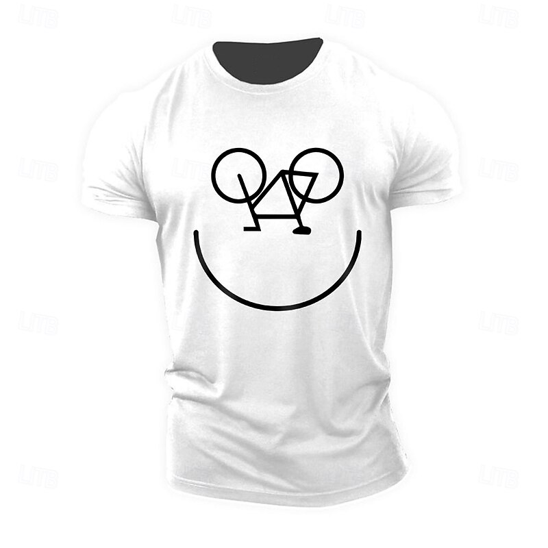 Men's Cycling Enthusiast Graphic T-Shirt with Happy Bicycle Smiley Face Design Short Sleeve Hobby Tee4