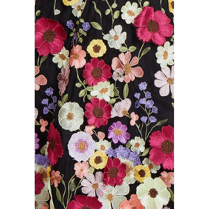 A-Line Wedding Guest Dresses Beach Wedding Floral Dress Semi Formal Garden Party Floor Length Half Sleeve Off Shoulder Fall Wedding Guest Tulle with Embroidery3