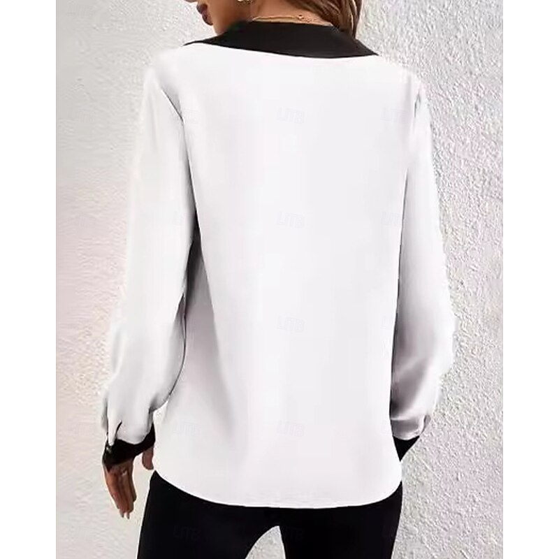 Women's Shirt Modern Long Sleeve Regular Tops Shirt Collar Work Black White Green Khaki Spring Fall Winter2