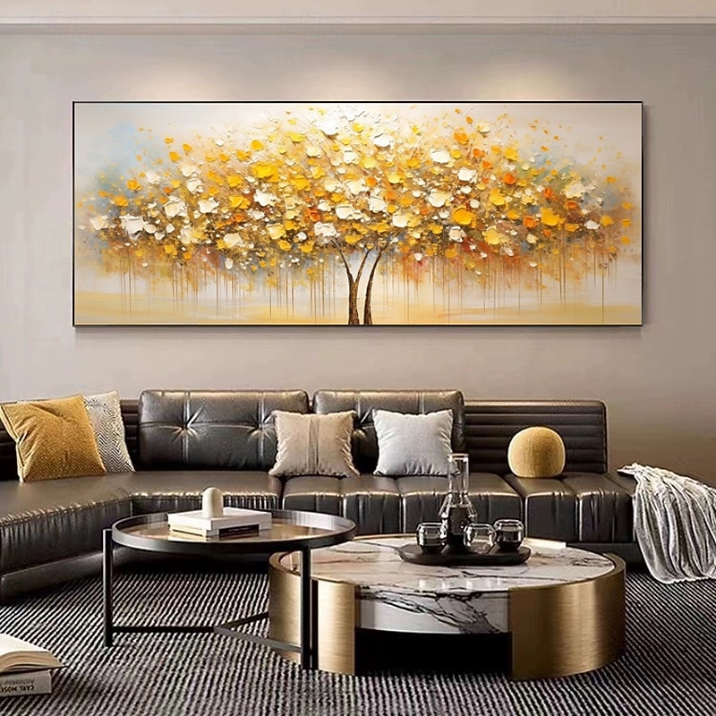 Handmade Original Golden Tree Painting Fall Decor Thick Oil Painting Tree Of Life Art Flower Wall Art Large Tree Paintings No Frame3