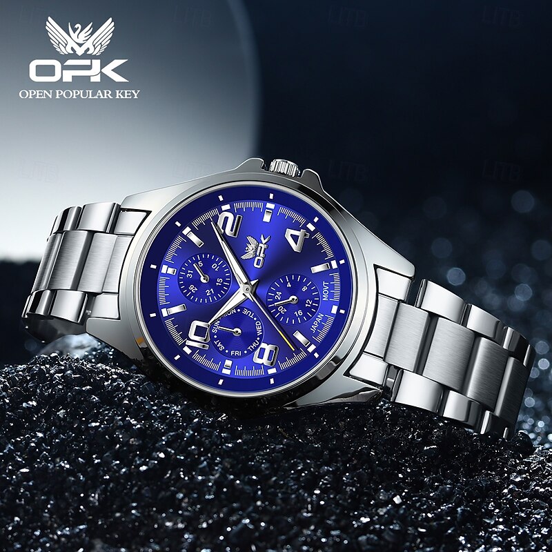 OPK Men Quartz Watch Outdoor Fashion Casual Wristwatch Luminous Waterproof Decoration Leather Watch3