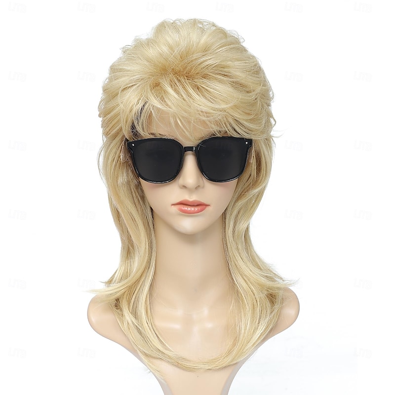 Mullet Wigs for Women Curly Soft Heat Resistant Shoulder Length Hair 80s Rocker Cosplay Halloween Wigs2