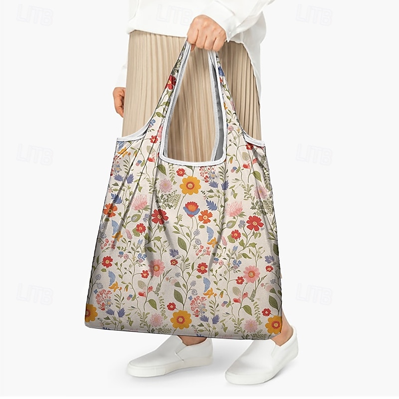 Women's Floral Print Reusable Tote Bag, Eco-Friendly Foldable Shopping Bag for Everyday Use2