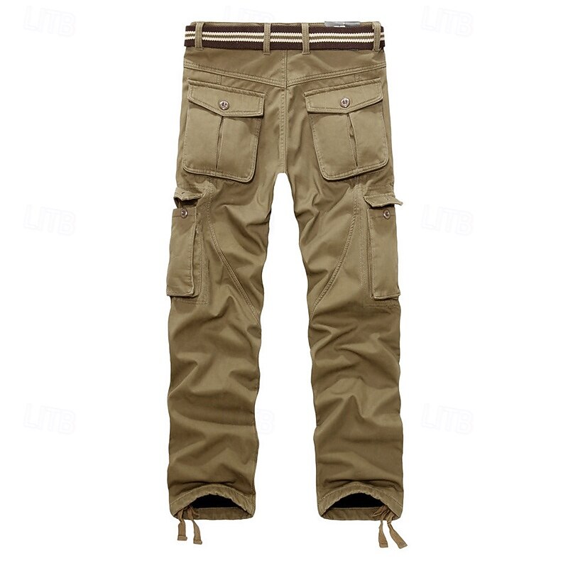 Men's Cargo Pants Fleece Pants Tactical Pants Trousers Buttons Multi Pocket Plain Warm Wearable Outdoor Daily Camping & Hiking Fashion Classic Dark Khaki Black2