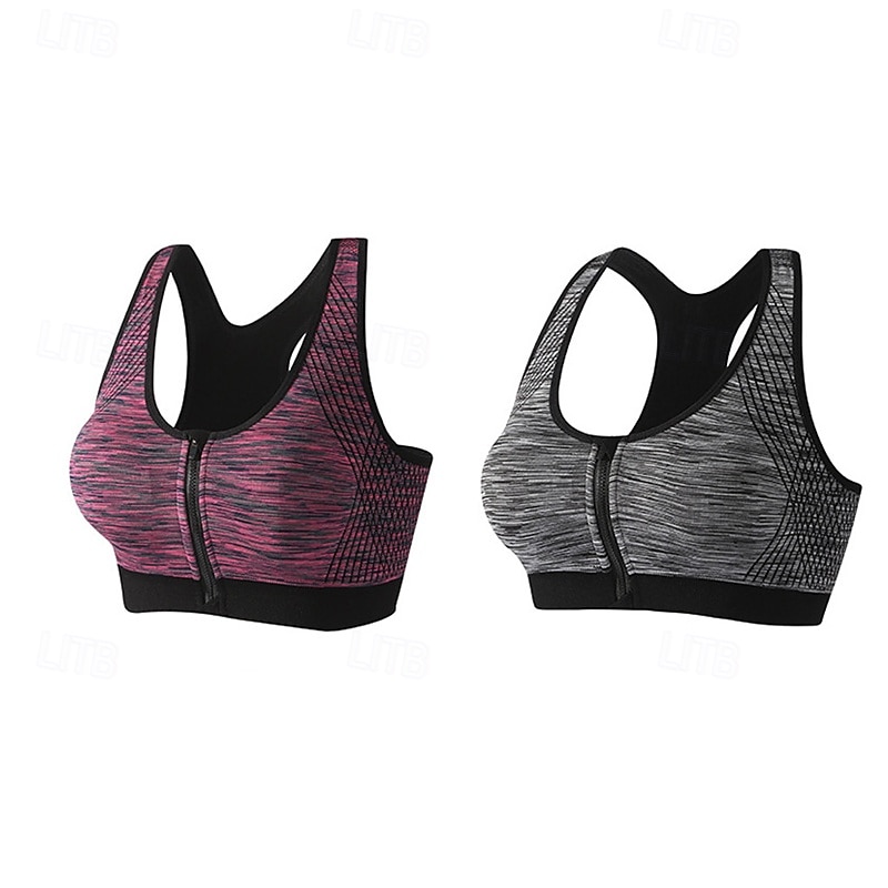 Women's Light Support Sports Bra Running Bra Zipper Racerback Bra Top Padded Fitness Leisure Sports Running Breathable Lightweight Soft Blue Fuchsia Green Solid Colored3